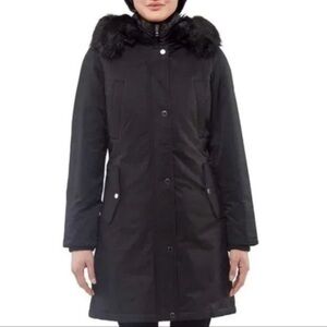 1 MADISON Expedition Black Faux Fur Full Zip Puffer Lined Long Jacket Size S